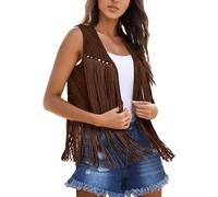 Gilet da donna con frange senza maniche con nappe gilet da donna camicia da cowgirl in finta pelle scamosciata cardigan aperto davanti casual gilet leggero boho giacca western punk hippie vestiti Y2k