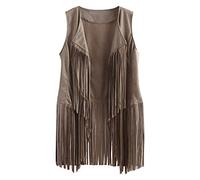 Gilet da donna con nappa, stile hippie, stile hippie, in finta pelle scamosciata, senza maniche, con frange, aperto sul davanti, stile boho, western, punk, gotico, cowboy, camicie, coprispalle top,