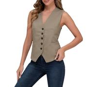 Gilet da Donna Elegante Gilet Blazer Senza Maniche Casual Collo a V Colore Solido Blazer Gilet Vintage Giacca Senza Maniche (Cachi, S)