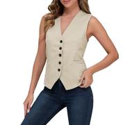 Gilet da Donna Elegante Gilet Blazer Senza Maniche Casual Collo a V Colore Solido Blazer Gilet Vintage Giacca Senza Maniche (Beige, S)