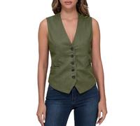 Gilet da Donna Elegante Gilet Blazer Senza Maniche Casual Collo a V Colore Solido Blazer Gilet Vintage Giacca Senza Maniche (Verde, S)