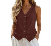 Gilet da Donna Elegante in Lino Cotone Gilet Smanicato con Scollo a V e Bottoni Top Estivo per Ufficio e Vacanza Colori Solidi Abbigliamento per Occasioni Formali Casual Moda Estivo Primavera 2026