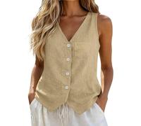 Gilet da Donna Elegante in Lino Cotone Gilet Smanicato con Scollo a V e Bottoni Top Estivo per Ufficio e Vacanza Colori Solidi Abbigliamento per Occasioni Formali Casual Moda Estivo Primavera 2026