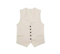 Gilet da donna elegante, senza maniche, in lino, da donna, corto, in cotone, con scollo a V, con bottoni, da donna, estivo, in tinta unita, per affari