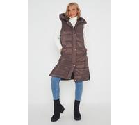 Gilet da Donna Giacca con Cappuccio Modello Lungo Piumino Marrone Imbottito 8-18