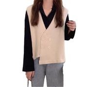 Gilet da donna in cashmere lavorato a maglia doppiopetto con scollo a V autunno e inverno senza maniche maglione da donna gilet versatile top, Beige, XL