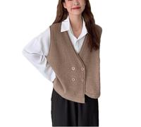 Gilet da donna in cashmere lavorato a maglia doppiopetto con scollo a V autunno e inverno senza maniche maglione da donna gilet versatile top, cachi, M