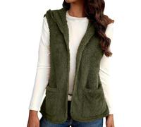 Gilet da donna in pile con cappuccio, giacca invernale morbida e calda | Gilet da donna e Bodywarmers soffici cappotti invernali aperti casual leggeri comodi gilet per il freddo per uscire giacche