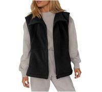 Gilet da donna in pile leggero, double face, in velluto, caldo, con chiusura lampo, casual, tinta unita, giacca invernale senza maniche, con tasche, Nero , M