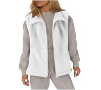 Gilet da donna in pile leggero, double face, in velluto, caldo, con chiusura lampo, casual, tinta unita, giacca invernale senza maniche, con tasche, bianco, XXL