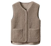 Gilet da donna in pile orsacchiotto, senza maniche, con scollo a V, con bottoni, in sherpa, soffice, tinta unita, leggero, comodo, da donna, giacca invernale morbida con tasche, cappotto peloso in