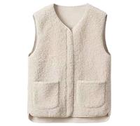 Gilet da donna in pile orsacchiotto, senza maniche, con scollo a V, con bottoni, in sherpa, soffice, tinta unita, leggero, comodo, da donna, giacca invernale morbida con tasche, cappotto peloso in