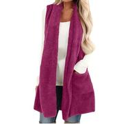 Gilet da donna in pile senza maniche casual con tasche accogliente scialle finto morbido cardigan giacca doppio petto gilet in pelle, Viola, XXL