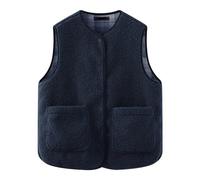 Gilet da donna in pile Teddy, corto, tinta unita, senza maniche, con bottoni, basic, in cashmere, leggero, morbido, per autunno e inverno, per le mezze stagioni, caldo peluche, #06 blu., m