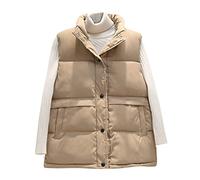 Gilet da donna in tinta unita con colletto alla coreana e tasca larga con due giù, in cotone, caldo gilet interno ed esterno, giacca multiuso con cappuccio da donna, cachi, XL
