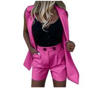 Gilet da Donna in Tinta Unita, Pantaloncini, Completo da Completo Completi da 2 Pezzi per Donna Tinta Unita Senza Maniche con Pantaloncini Completi da Lavoro Casual Eleganti (Hot Pink-a, XL)