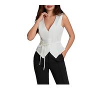 Gilet da donna in tinta unita senza maniche con scollo a V e lacci per le donne outwear da ufficio per lavoro stradale, C, M