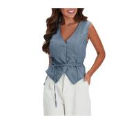 Gilet da donna in tinta unita senza maniche con scollo a V e lacci per le donne outwear da ufficio per lavoro stradale, B, XL