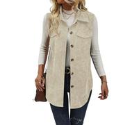 Gilet da donna in velluto a coste con bottoni e tasche - Giacca lunga senza maniche con colletto classico