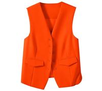 Gilet da donna lungo blazer gilet senza maniche bianco smoking giacca estiva senza maniche 2025 blazer da donna elegante blazer Old Money Style copertura estiva blazer giacca gilet, Colore: arancione