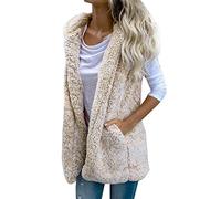 Gilet da donna senza maniche in pile lungo gilet caldo morbido pile gilet da donna gilet da donna scaldino con tasche autunno inverno tinta unita gilet da donna soffice con cappuccio gilet oversize