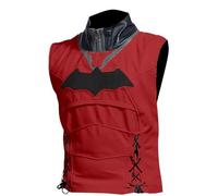 Gilet da gioco in pelle con stemma di pipistrello Jason con cappuccio rosso - Variazioni di colore stile guerriero Vigilante, 06. Rosso, Nero - Cotone, 4XL