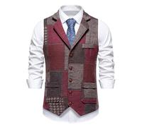 Gilet da lavoro da uomo, con scollo a V, per matrimonio, stile retrò, patchwork, gilet per feste, cameriere, uniforme, senza maniche, casual, formale, gilet da uomo con bottoni, slim fit, Vino, XL
