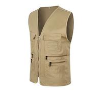 Gilet da lavoro da uomo, senza maniche, multi-tasca, in cotone, per campeggio, caccia, ad asciugatura rapida, multifunzione, per escursioni, campeggio, safari, trekking, con molte tasche, cachi, L