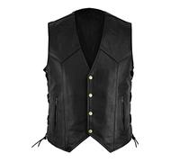 Gilet da motociclista in pelle da uomo, stile punk, da motociclista, casual, senza maniche, in pelle, con bottoni aperti, gilet con lacci laterali, colore nero, Nero , M
