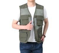 Gilet da pesca da uomo senza maniche con tasche multiple, giacca leggera per attività all'aria aperta, gilet traspirante in rete con cerniera, Esercito En8, S