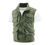 Gilet da pesca estivo da uomo, tinta unita, colletto alla coreana, senza maniche, con tasche, abbigliamento casual all'aperto, Esercito En8, L
