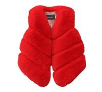 Gilet da ragazza in pelliccia sintetica per bambini, senza maniche, giacca invernale per bambini, carino, caldo, in pile spesso, con scollo a V, elegante gilet soffice, Rosso, 2-3 Years