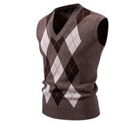 Gilet da uomo business west, senza maniche, slim fit, con scollo a V, per autunno e inverno, in lana spessa, casual, lavorato a maglia, O caffè., L