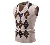 Gilet da uomo business west, senza maniche, slim fit, con scollo a V, per autunno e inverno, in lana spessa, casual, lavorato a maglia, O kaki, M
