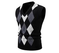 Gilet da uomo business west, senza maniche, slim fit, con scollo a V, per autunno e inverno, in lana spessa, casual, lavorato a maglia, O nero., XXL