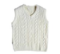 Gilet da uomo casual caldo vintage fritto twist testurizzato scollo a V maglione s autunno inverno, Beige, M