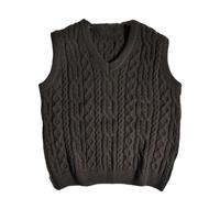 Gilet da uomo casual caldo vintage fritto twist testurizzato scollo a V maglione s autunno inverno, Marrone, L