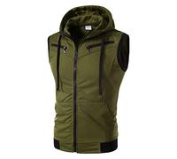 Gilet da uomo con cerniera intera, leggero, slim fit, trapuntato, caldo, senza maniche, con cappuccio, sottile, abbigliamento sportivo, giacca casual con tasche per escursionismo, golf, corsa, AG.,