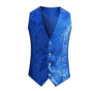 Gilet da uomo con scollo a V con paillettes tinta unita vestito da palcoscenico, E, L
