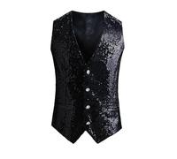 Gilet da uomo con scollo a V con paillettes tinta unita vestito da palcoscenico, F, L