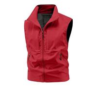 Gilet da uomo con tasche comode casual scaldamuscoli a collo alto estivo da lavoro gilet da viaggio per esterni giacche autunnali senza maniche con cerniera gilet leggero, Rosso, M