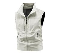 Gilet da uomo con tasche comode casual scaldamuscoli a collo alto estivo da lavoro gilet da viaggio per esterni giacche autunnali senza maniche con cerniera gilet leggero, bianco, 5XL