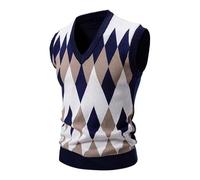 Gilet da uomo e donna, con scollo a V, in misto cotone, senza maniche, per ragazzi e ragazze, classico slim fit, gilet lavorato a maglia, maglione da gentiluomo a rombi per primavera, autunno inverno,