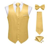 Gilet Da Uomo Elegante In Tinta Unita Con Gilet In Raso Tascabile Cravatta Papillon Fazzoletto Gemelli Per Ballo Di Fine Anno