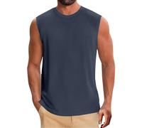 Gilet da uomo estivo tinta unita casual classico basic maglietta senza maniche per uomo vestibilità regolare abbigliamento sportivo canottiera pullover allenamento runny palestra canotta uomo, Blu
