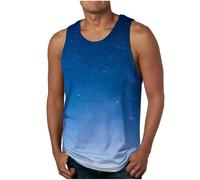 Gilet da uomo estivo tinta unita casual gilet classico senza maniche t-shirt da uomo vestibilità regolare colore sfumato pullover palestra allenamento running canotte da uomo, Blu 1, L
