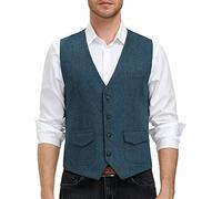 Gilet da Uomo, Gilet Casual da Lavoro in Tweed con Scollo a V a Spina di Pesce, for Abito, Matrimonio, Festa, Appuntamenti, Abbigliamento for la Cena (Colore : Blue, Dimensione : 3X-Large)