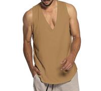 Gilet da uomo Gilet da corsa Muscolo Senza Maniche Allenamento Estate Casual Solido Morbido Traspirante Traspirante Traspirante Allenamento Atletico Palestra, cachi, XL
