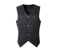 Gilet da uomo gotico Steampunk da uomo Paisley gilet formale gilet uomo festa gotica steampunk slim fit gilet uomo outdoor risvolto gilet uomo, Nero , M