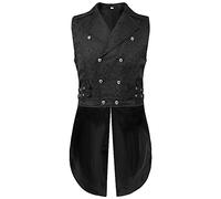 Gilet da uomo gotico, Steampunk Frack, lungo da uomo, alla moda, nero, a due file, da cortile vittoriano, retrò, stile medievale, per cosplay e Halloween